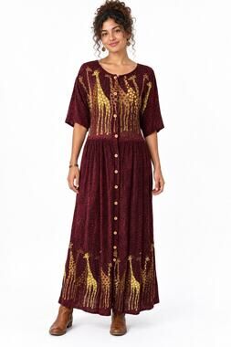 Vintage ‘90s Mix Nouveau Giraffe Print Crinkle Rayon Button Front Maxi Dress